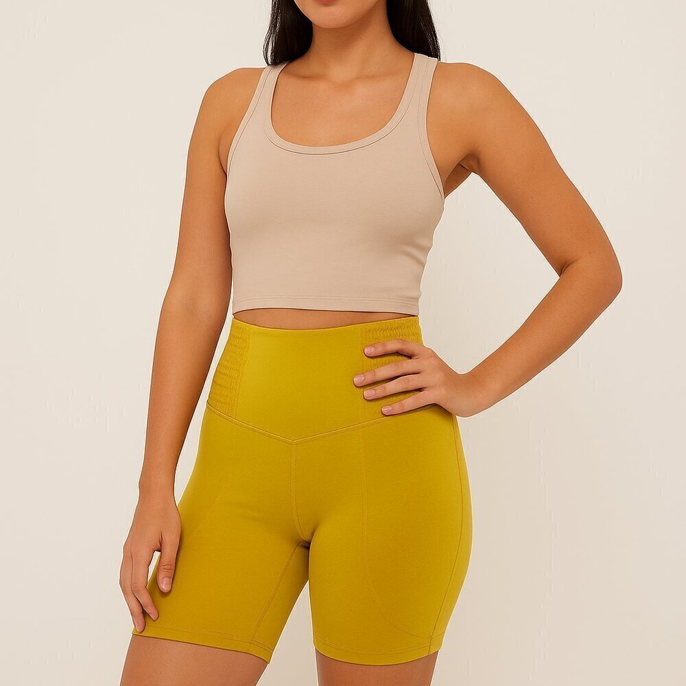 Offline by Aerie Yellow Lime High Waist Bike Shorts Size M NWT
